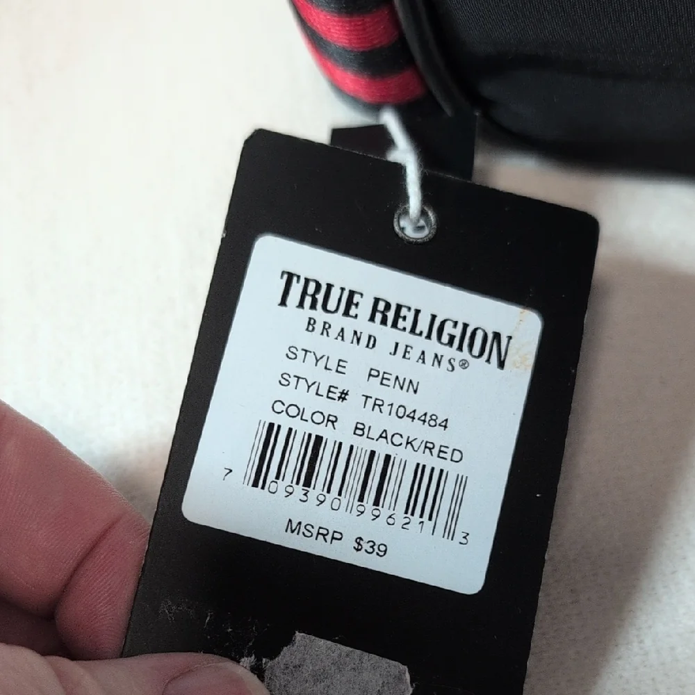 True Religion Black and Red Toiletry Bag with Logo
